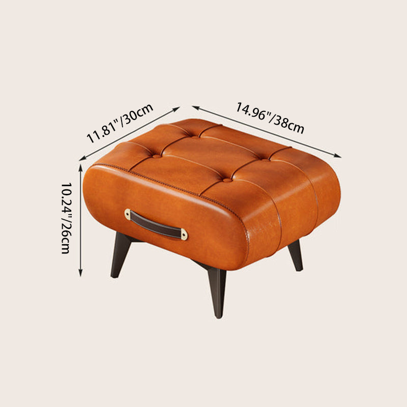 Taburete bajo rectangular contemporáneo escandinavo de cuero sintético y madera maciza con metal para sala de estar