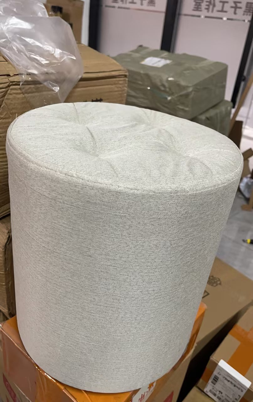 Taburete bajo moderno minimalista redondo de madera maciza con esponja de lino y algodón, sin respaldo ni brazos, para sala de estar