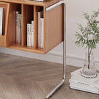 Mesa auxiliar rectangular contemporánea nórdica de dos niveles de pino, madera contrachapada y acero inoxidable para salón