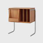 Mesa auxiliar rectangular contemporánea nórdica de dos niveles de pino, madera contrachapada y acero inoxidable para salón