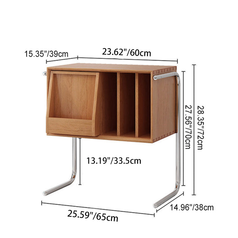 Mesa auxiliar rectangular contemporánea nórdica de dos niveles de pino, madera contrachapada y acero inoxidable para salón