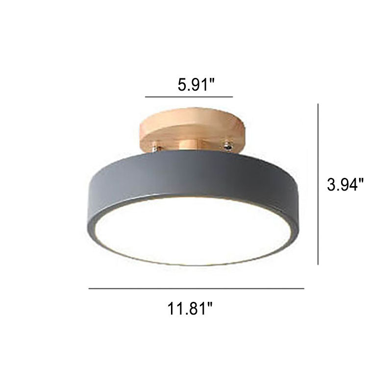 Modern Minimalist Nordic Wooden Round LED Ceiling Light Semi-Flush Mount Fixture for Living Room Bedroom Kitchen Dimmable Energy Saving Wholesale