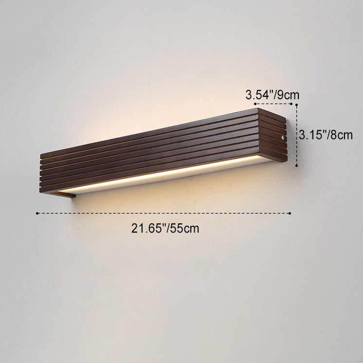 Traditional Japanese Striped Rectangular Wood LED Vanity Mirror Front Wall Sconce Lamp For Bedroom