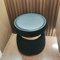 Modern Art Deco Round Foldable Low Stool – Kraft Paper, Acrylic & Metal Construction with PU Leather Seat for Entryway & Living Room