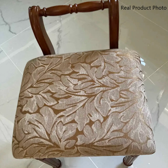 Taburete de tocador tradicional vintage de caucho y tela, cuadrado y acolchado, con tapicería estampada y respaldo bajo para dormitorio