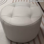 Contemporary Scandinavian Cat-Scratch Leather Round Cylinder Low Stool - Pine Wood Living Room Accent