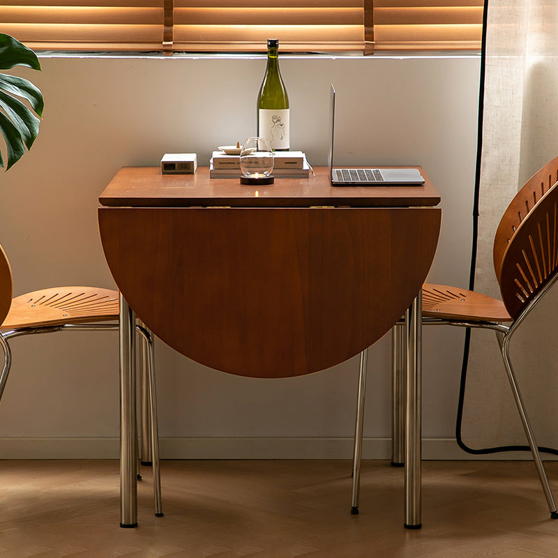 Mesa de comedor moderna minimalista plegable ovalada de madera y acero inoxidable con tablero de melamina para 4 personas