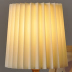 Vintage Pleated Shade Solid Wood Table Lamp Dimmable LED Bedside Desk Light for Bedroom and Living Room