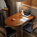 Mesa de comedor moderna minimalista plegable ovalada de madera y acero inoxidable con tablero de melamina para 4 personas