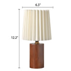 Vintage Pleated Shade Solid Wood Table Lamp Dimmable LED Bedside Desk Light for Bedroom and Living Room