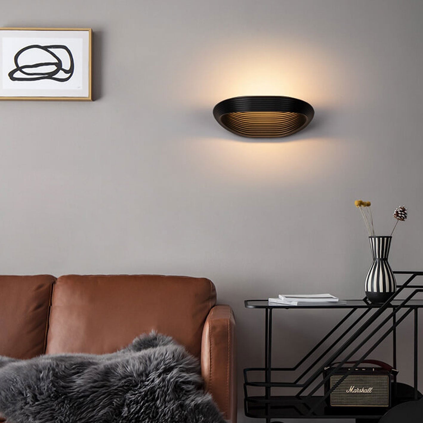 Modern Minimalist Fluted LED Wall Sconce Curved Shell Acrylic Lamp for Bedroom and Living Room