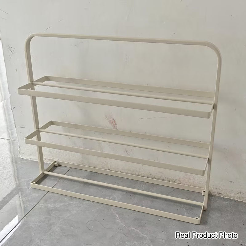 Zapatero organizador rectangular moderno y minimalista de hierro con almacenamiento abierto de 3 niveles para entrada