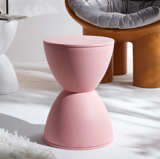 Silla de Plástico Redonda sin Respaldo con Forma de Reloj de Arena Minimalista Moderna para Sala de Estar