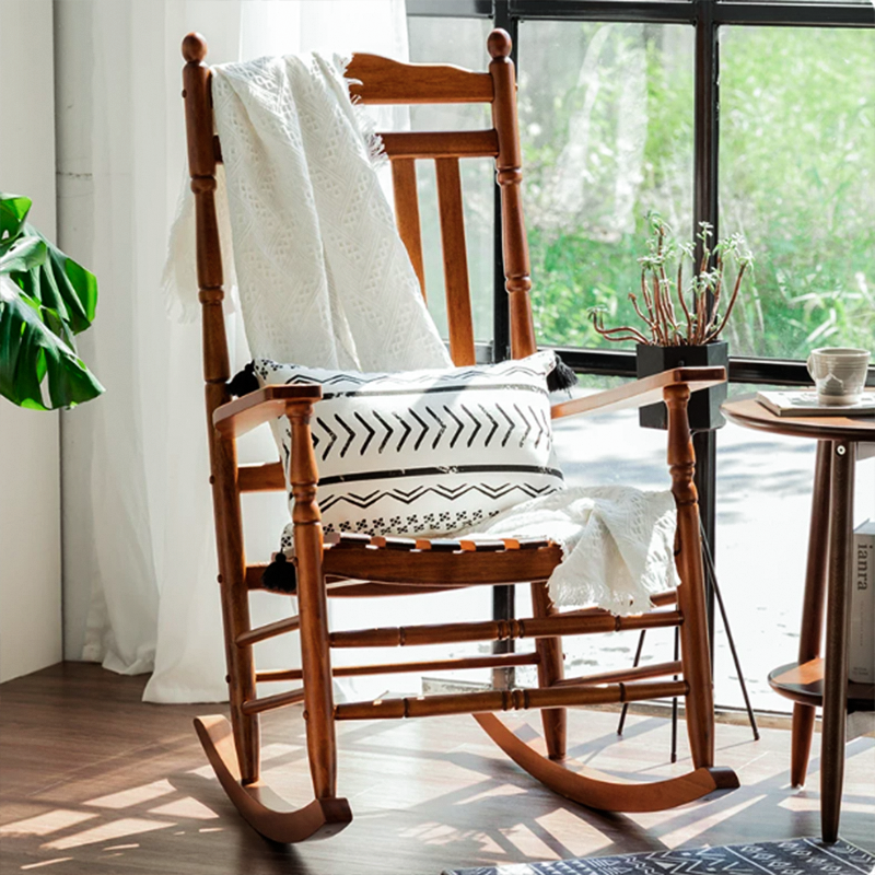 Mecedora curva de madera de álamo, elegante, moderna y minimalista, con respaldo y reposabrazos ergonómicos para sala de estar