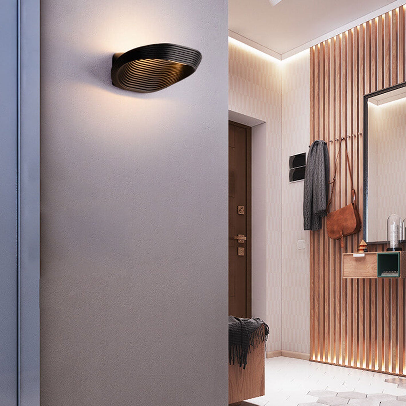 Modern Minimalist Fluted LED Wall Sconce Curved Shell Acrylic Lamp for Bedroom and Living Room