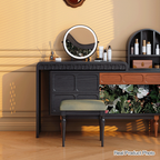 Traditional French-Style Dressing Stool with Corduroy Upholstery and Solid Ash Wood Frame – Elegant Vanity Stool for the Bedroom