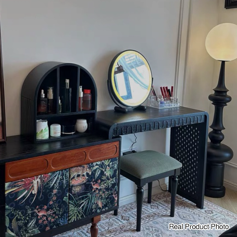Traditional French-Style Dressing Stool with Corduroy Upholstery and Solid Ash Wood Frame – Elegant Vanity Stool for the Bedroom