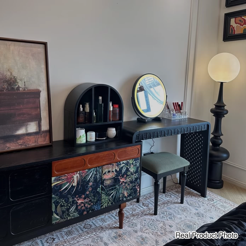 Traditional French-Style Dressing Stool with Corduroy Upholstery and Solid Ash Wood Frame – Elegant Vanity Stool for the Bedroom