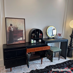 Traditional French-Style Dressing Stool with Corduroy Upholstery and Solid Ash Wood Frame – Elegant Vanity Stool for the Bedroom