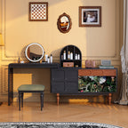 Traditional French-Style Dressing Stool with Corduroy Upholstery and Solid Ash Wood Frame – Elegant Vanity Stool for the Bedroom