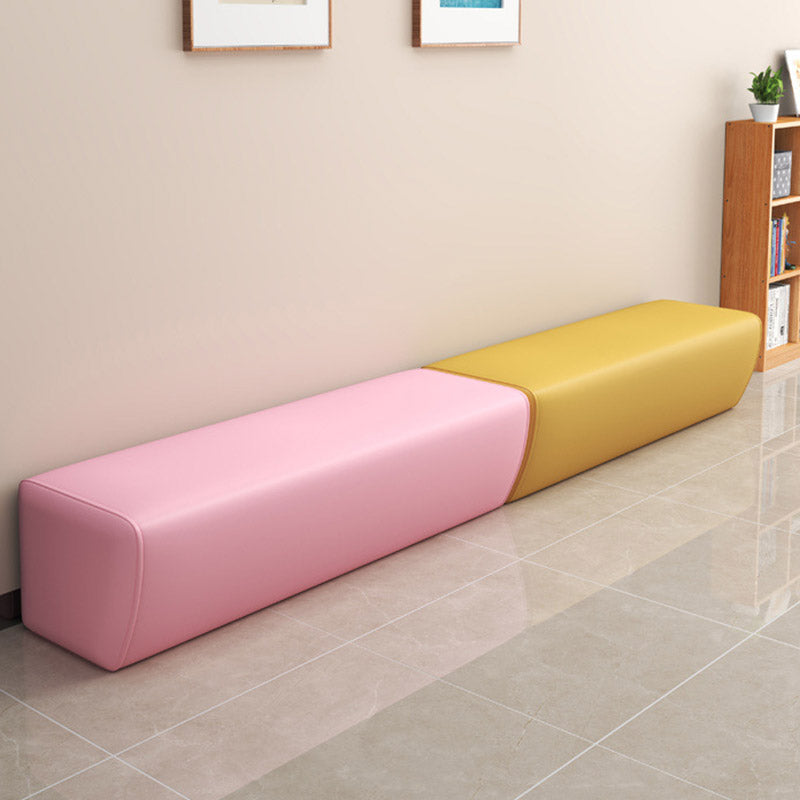 Modern Minimalist Solid Wood Faux Leather Rectangular Bench Backless For Entryway