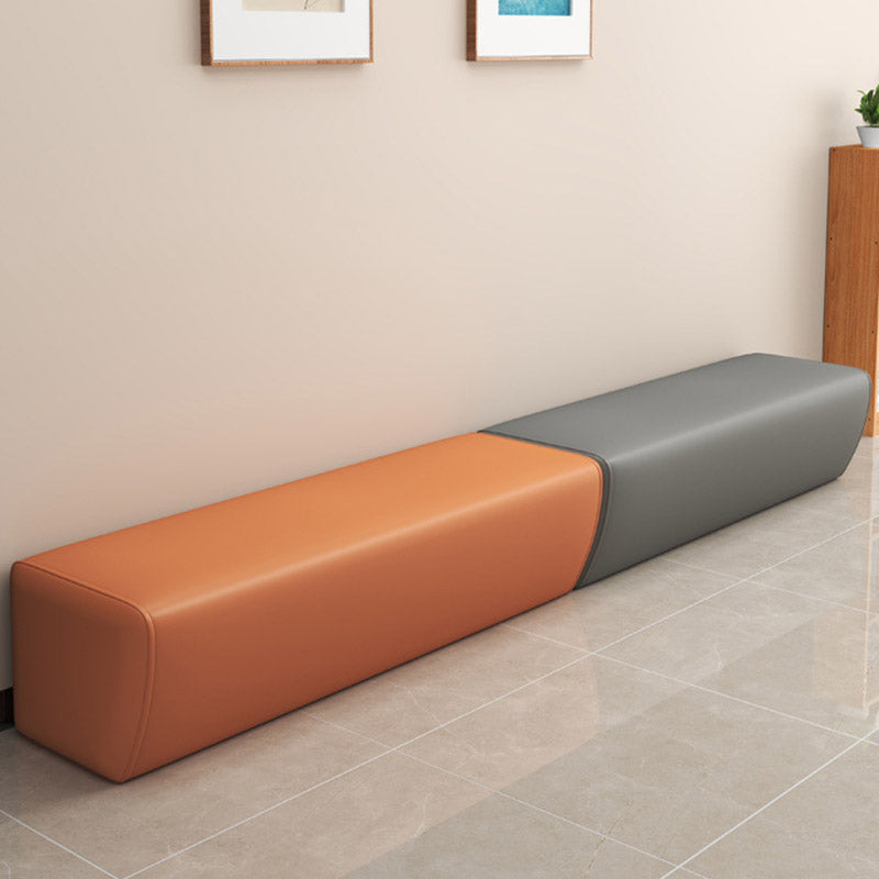 Modern Minimalist Solid Wood Faux Leather Rectangular Bench Backless For Entryway