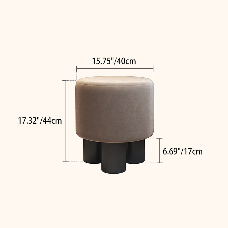 Modern Minimalist Three-Leg Vanity Stool with PU Leather, Velvet Sherpa Fabric, and Soft-Edge Finish – Perfect for the Bedroom