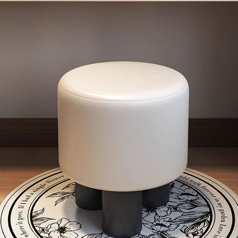 Modern Minimalist Three-Leg Vanity Stool with PU Leather, Velvet Sherpa Fabric, and Soft-Edge Finish – Perfect for the Bedroom