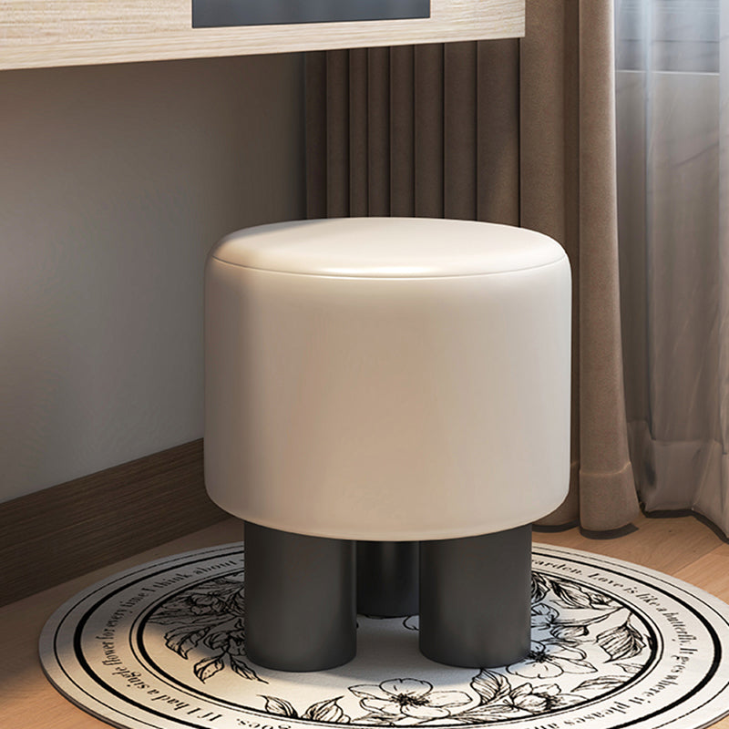Modern Minimalist Three-Leg Vanity Stool with PU Leather, Velvet Sherpa Fabric, and Soft-Edge Finish – Perfect for the Bedroom