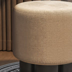 Modern Minimalist Three-Leg Vanity Stool with PU Leather, Velvet Sherpa Fabric, and Soft-Edge Finish – Perfect for the Bedroom