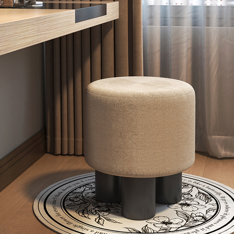 Modern Minimalist Three-Leg Vanity Stool with PU Leather, Velvet Sherpa Fabric, and Soft-Edge Finish – Perfect for the Bedroom