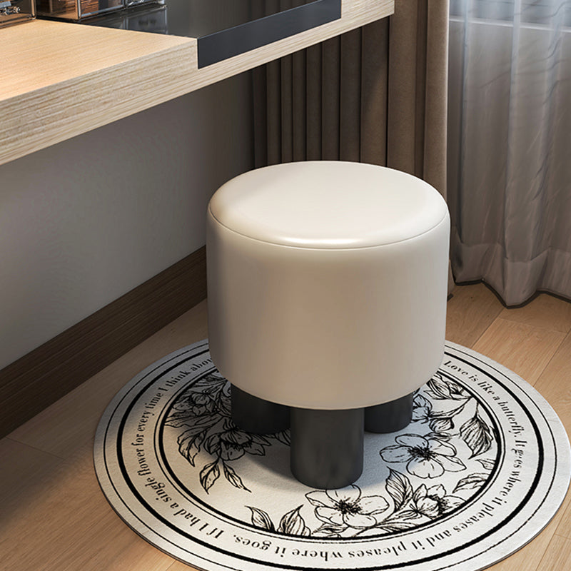 Modern Minimalist Three-Leg Vanity Stool with PU Leather, Velvet Sherpa Fabric, and Soft-Edge Finish – Perfect for the Bedroom