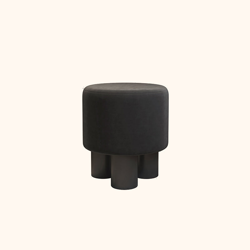 Modern Minimalist Three-Leg Vanity Stool with PU Leather, Velvet Sherpa Fabric, and Soft-Edge Finish – Perfect for the Bedroom