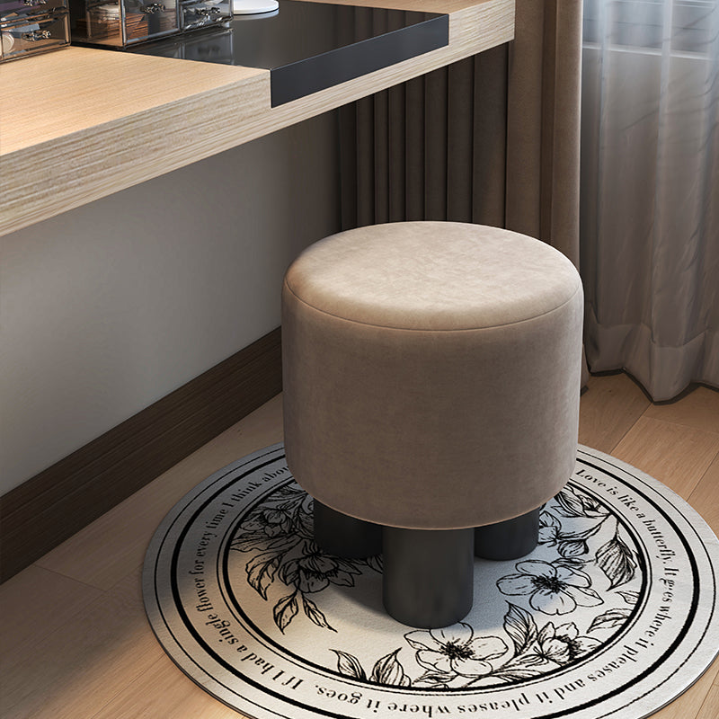 Modern Minimalist Three-Leg Vanity Stool with PU Leather, Velvet Sherpa Fabric, and Soft-Edge Finish – Perfect for the Bedroom