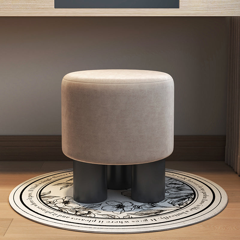 Modern Minimalist Three-Leg Vanity Stool with PU Leather, Velvet Sherpa Fabric, and Soft-Edge Finish – Perfect for the Bedroom