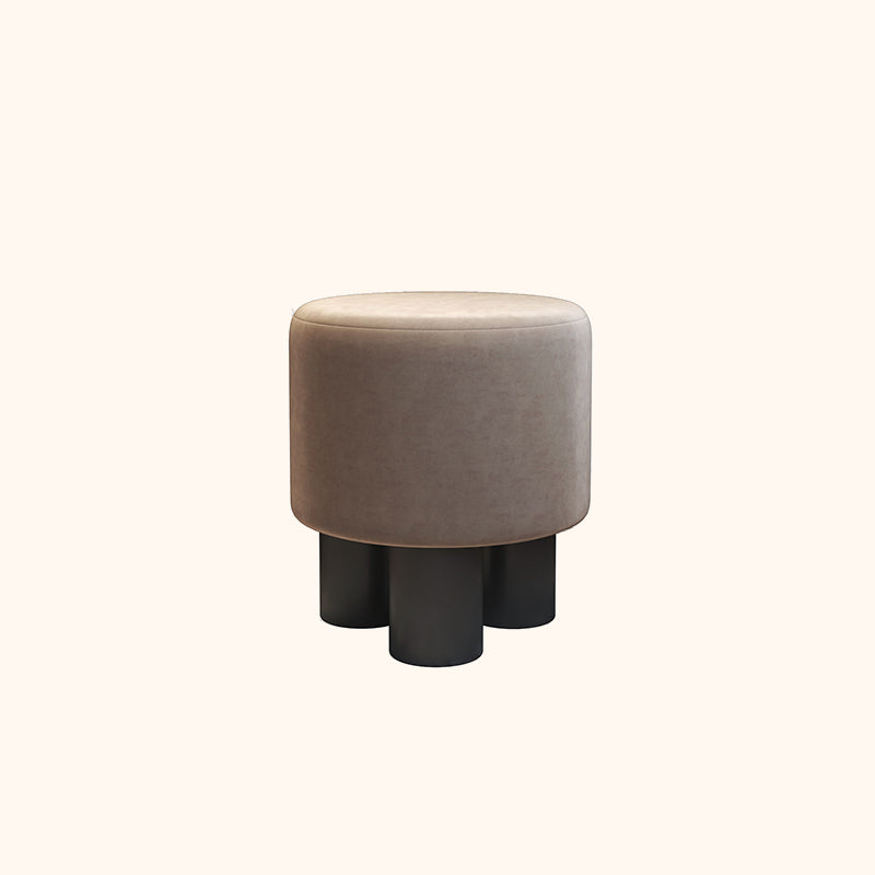 Modern Minimalist Three-Leg Vanity Stool with PU Leather, Velvet Sherpa Fabric, and Soft-Edge Finish – Perfect for the Bedroom