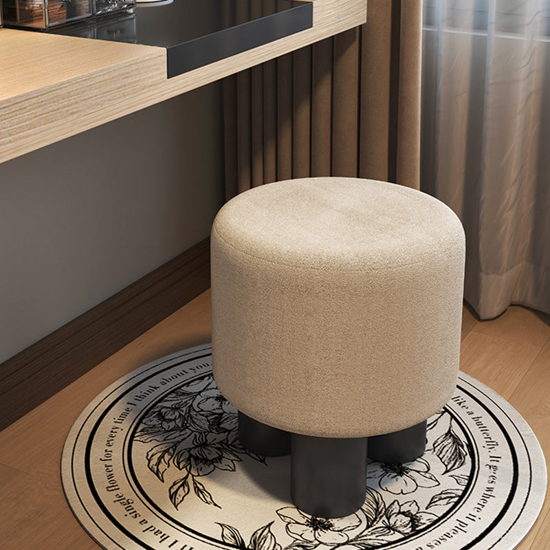 Modern Minimalist Three-Leg Vanity Stool with PU Leather, Velvet Sherpa Fabric, and Soft-Edge Finish – Perfect for the Bedroom