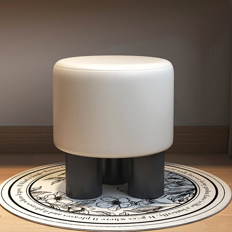Modern Minimalist Three-Leg Vanity Stool with PU Leather, Velvet Sherpa Fabric, and Soft-Edge Finish – Perfect for the Bedroom