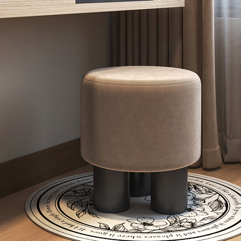 Modern Minimalist Three-Leg Vanity Stool with PU Leather, Velvet Sherpa Fabric, and Soft-Edge Finish – Perfect for the Bedroom