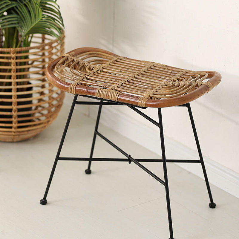 Contemporary Scandinavian Handwoven Rattan Low Stool with Iron Frame - Ideal for Entryways and Living Spaces