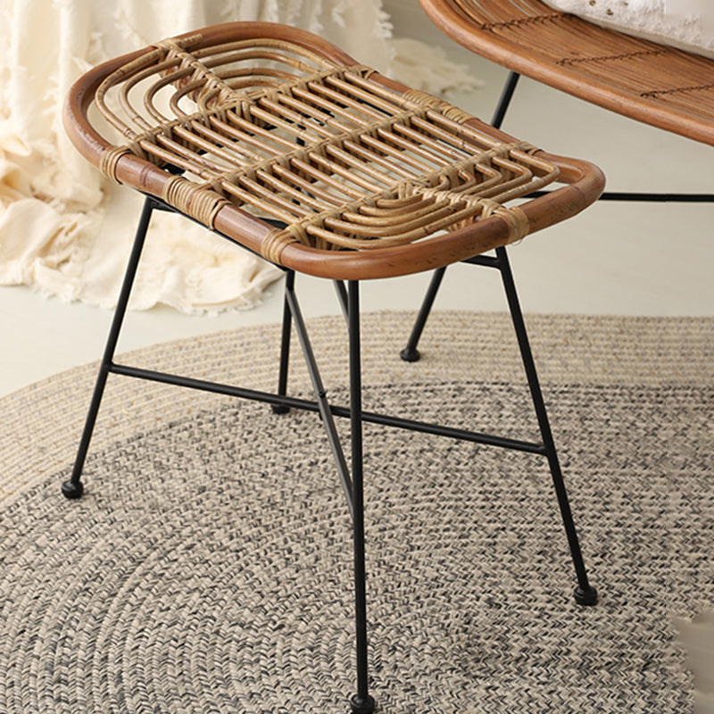 Contemporary Scandinavian Handwoven Rattan Low Stool with Iron Frame - Ideal for Entryways and Living Spaces