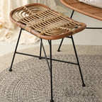Contemporary Scandinavian Handwoven Rattan Low Stool with Iron Frame - Ideal for Entryways and Living Spaces