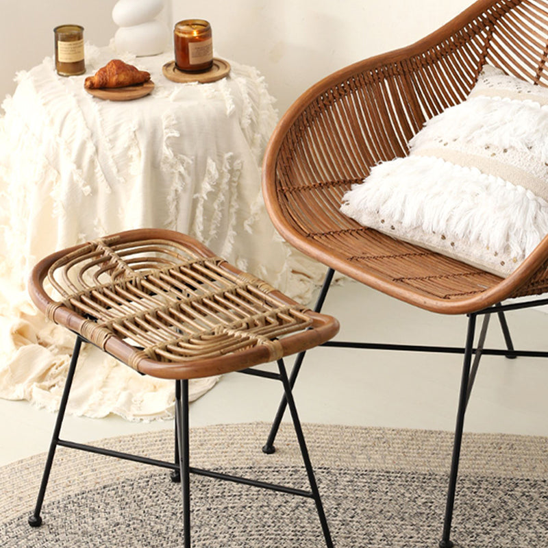 Contemporary Scandinavian Handwoven Rattan Low Stool with Iron Frame - Ideal for Entryways and Living Spaces