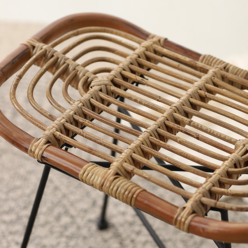 Contemporary Scandinavian Handwoven Rattan Low Stool with Iron Frame - Ideal for Entryways and Living Spaces