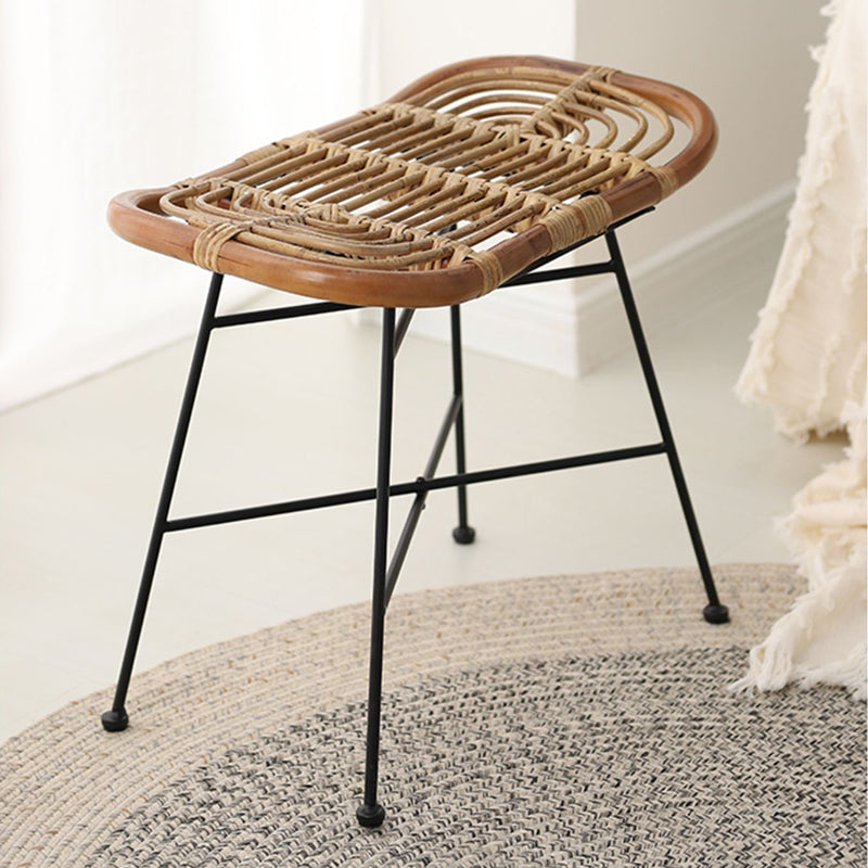 Contemporary Scandinavian Handwoven Rattan Low Stool with Iron Frame - Ideal for Entryways and Living Spaces