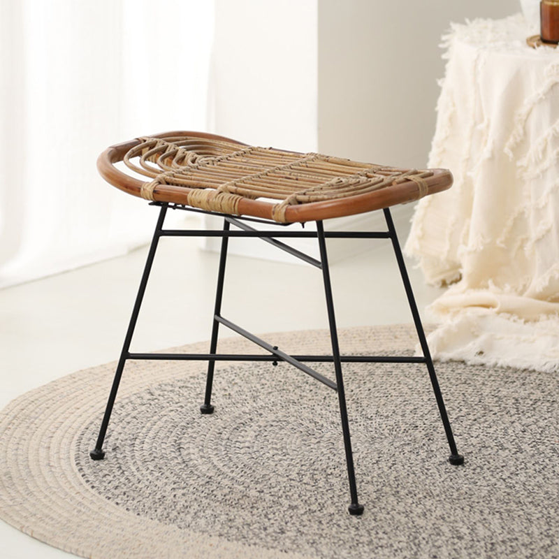 Contemporary Scandinavian Handwoven Rattan Low Stool with Iron Frame - Ideal for Entryways and Living Spaces