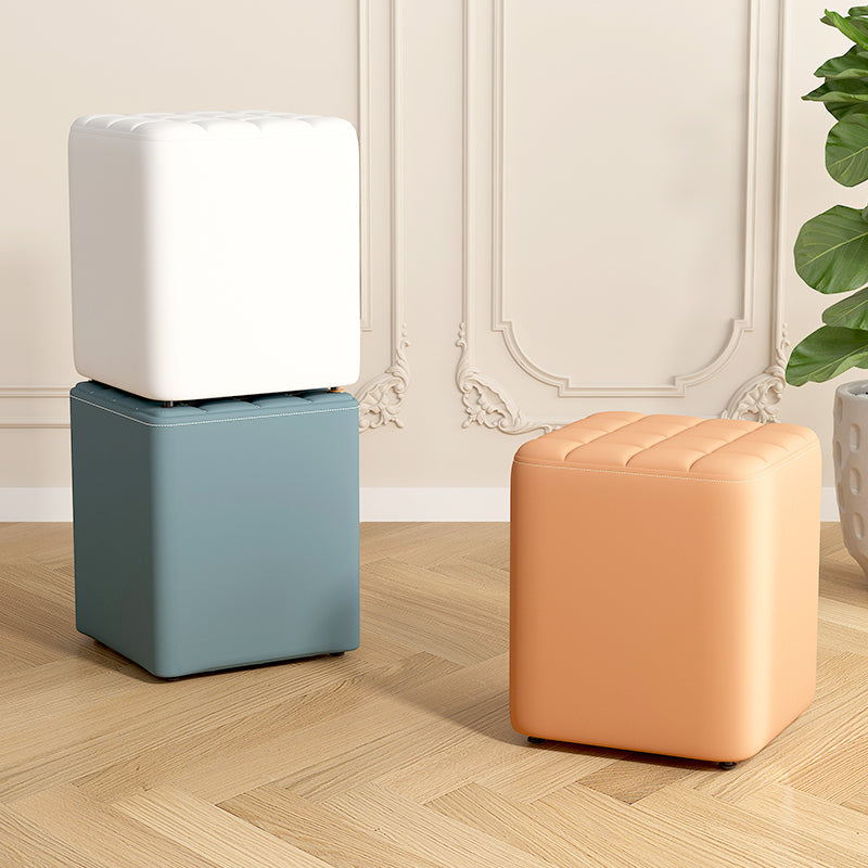 Contemporary Minimalist Solid Wood & Plywood-Framed Rectangular Upholstered Stool in Faux Leather – Low-Profile Entryway Seat
