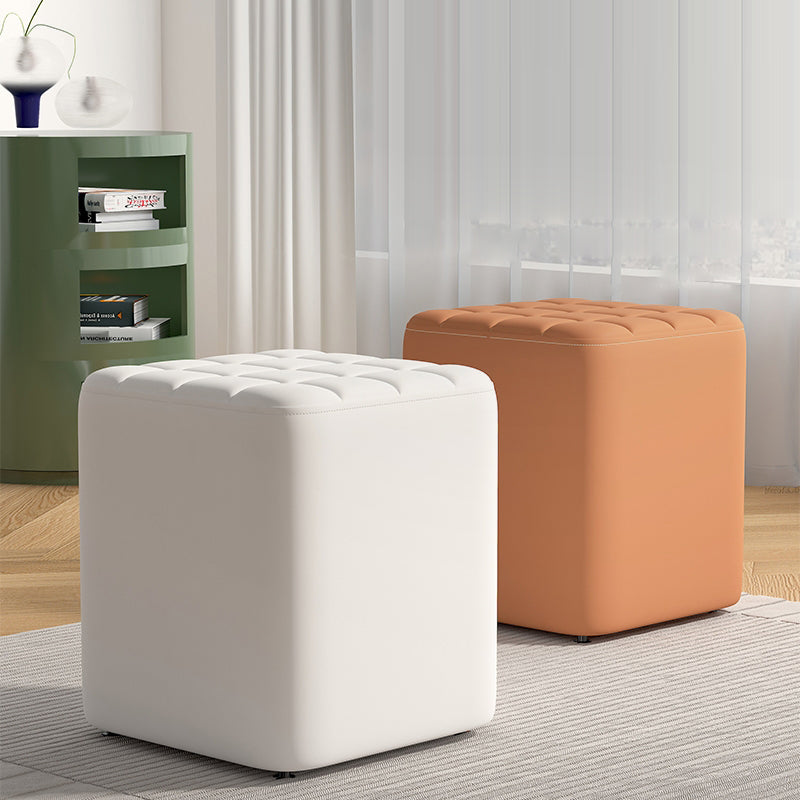 Contemporary Minimalist Solid Wood & Plywood-Framed Rectangular Upholstered Stool in Faux Leather – Low-Profile Entryway Seat