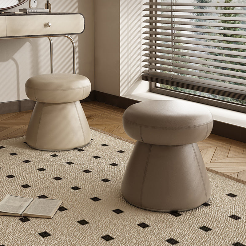 Taburete tocador moderno minimalista de madera maciza y contrachapado con cuero de microfibra — Asiento redondo en forma de hongo, giratorio, para dormitorio