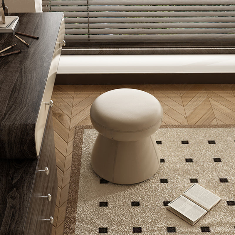 Taburete tocador moderno minimalista de madera maciza y contrachapado con cuero de microfibra — Asiento redondo en forma de hongo, giratorio, para dormitorio